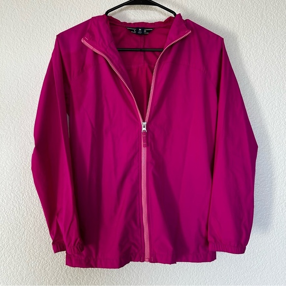 Lands' End Bright Pink Windbreaker Lightweight Zip Jacket With Velcro Pockets - Picture 1 of 14